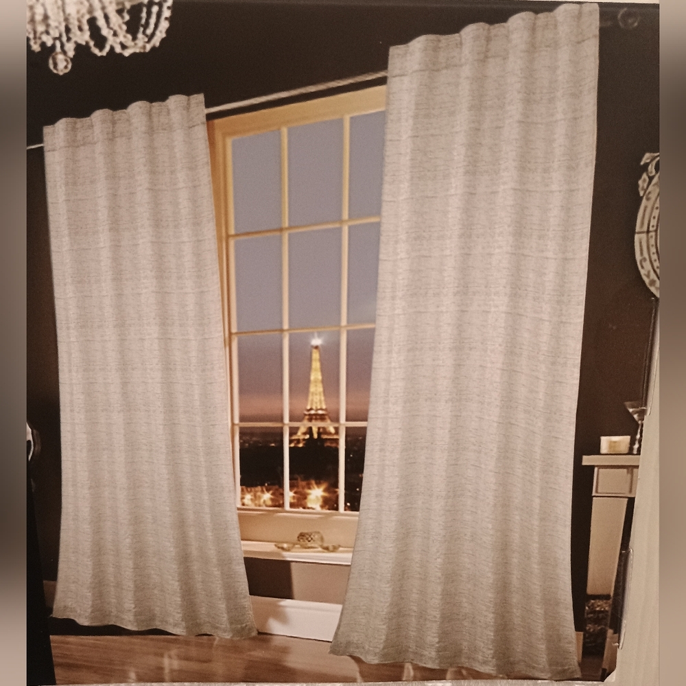 New Bebe Elegant White W Gold Accent Window Panels 2 Back Tab Rod Pocket 38x84